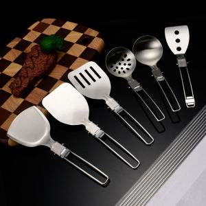 Thìa bộ xẻng bằng thép không gỉ cắm trại dụng cụ nấu ăn có thể gập lại Trọng lượng nhẹ đồ ăn đi bộ đường dài nấu ăn công cụ