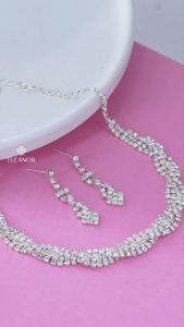 Dây chuyền bông tai nữ chuôi bạc 925 Eleanor Accessories bộ trang sức chocker đính đá phụ kiện trang sức 5045