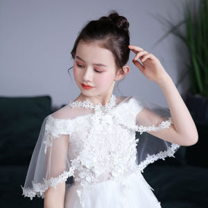 2-12 Years Summer Girls Mesh Jacket Spring Flowers Little Princess Cloak Shawl Piano Performance Birthday Party New Kids Clothes