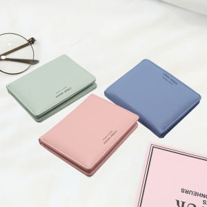 Womens simple letter bifold short wallet thin solid color versatile credit card holder casual and fashionable clutch