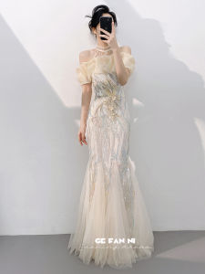 Champagne Elegant Formal Evening Gown Fish Tail