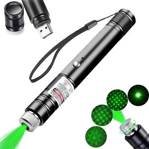Green Laser Pointer 2000 Meter Long Range High Power Flashlight Rechargeable Pointer for USB with Star head Adjustable Focus
