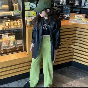 TINIKENG Kids Leather Jacket Casual Style Spring Autumn Loose Fit Children Outerwear Fashionable Girls Coat PU Material