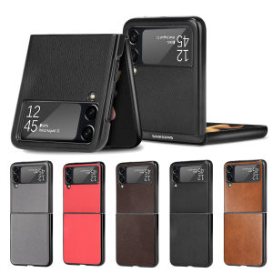 Luxury Lychee Texture Faux Leather Fashion Business Phone Case For Samsung Galaxy Z Flip 8 6 5 3 4 Flip7 FE Shockproof Cover