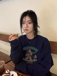 หนาขึ้น หลวม ผู้หญิง คริสต์มาส ซานตาคลอส เสื้อสเว็ตเชิ้ต ขนสุนัขจิ้งจอกเงิน แท้ 100 ผ้าฝ้าย อเมริกัน สไตล์เรโทร ชิค เสื้อท่อนบน