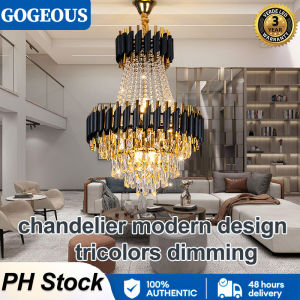 GOGEOUS NEW Luxury crystal chandelier modern design tricolors  chandelier ceiling light sala chanderliers for living room Led pendant lights for ceiling Gold chandelier for low ceiling high ceiling kitchen dining