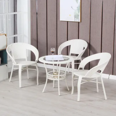yishujia office | Balcony Small Round Glass Table Rattan Leisure Chair Set