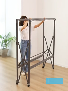 【SHIP FROM SG】Folding Laundry Rack with Wheels Telescopic Rack 120-220cm Extendable Folding Clothes Drying Rack