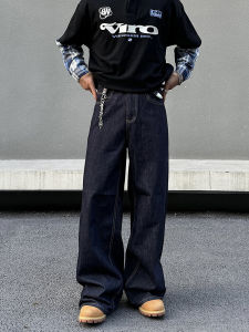 กางเกงยีนส์ขากว้างสไตล์ย้อนยุคแบบอเมริกัน กางเกงขายาวทรงตรงหลวมๆ สีดำ กางเกงขายาวลำลองสำหรับผู้ชายและผู้หญิง