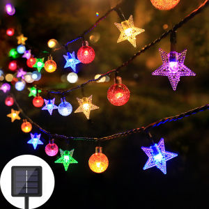 Solar Powered Star Ball String Lights LED Fairy Garland Waterproof Outdoor Garden Yard Patio Christmas Holiday Decoration Lamp
