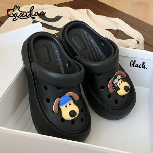 น่ารัก รองเท้าแตะส้นหนาสองทาง ผู้หญิง รองเท้าแตะ ระบายอากาศได้ดี รองเท้าแบบสวม ทันสมัย รูสุนัขกันลื่น ดีไซน์ ฤดูร้อน รองเท้าแตะ