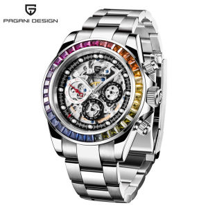 100% Original Pagani Design 40mm Mens Stainless Steel Watch Strap Automatic Watch for Men Water Proof Rainbow Bezel Waterproof Mechanical Wrist Watch Watch for Men 手表 PD-1653