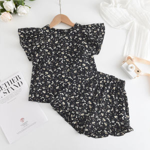 Gấu Lãnh Đạo quần áo bé gái Bộ Mới váy hoa mùa hè In phiên bản Hàn Quốc Bay Tay Áo T-Shirt Top + Quần Short Hai-Mảnh Phù Hợp Với Trang Phục Cho Trẻ Em Giản Dị Của Cô Gái Quần Áo 3-7 Năm