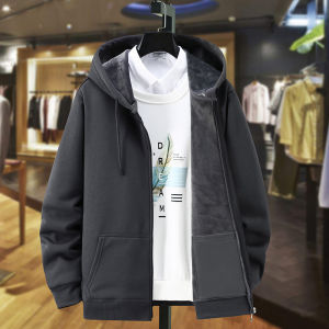 Autumn and Winter Fleece-lined Thickened Silver Fox Velvet Zipper Cardigan Mens Sweater Hoodie plus Size Loose Casual Jacket