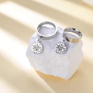 Skyrim Tetragrammaton Round Charm Ring Stainless Steel Minimalist Finger Rings Amulet Pentagram of Solomon Jewelry for Women Men