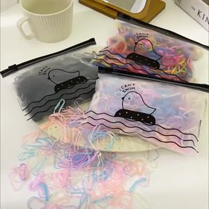 500pcs/bag Colourful Elastic Rubber Hairband Rope Silicone Ponytail Holder Elastic Hair Tie Bag