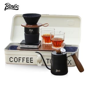 BINCOO Outdoor Coffee Dripper Set Filter Cup Hand Brewed Coffee Set Stainless Steel Grinder Sharing Pot Set Portable Storage Case for Camping and Traveling