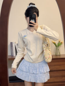 Sweet And Spicy Girl Embroidered V-Neck Short Sleeve Long Shirt Womens Thin Inner Wear Base Shirt Slim Fit Short Length Top