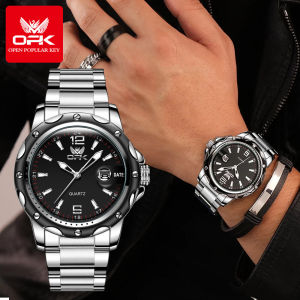 OPK Jam Tangan Pria Original Design Baru 2025 Stainless Steel Quartz Tahan Air Lampu Malam Kalender Gratis Kotak Eksklusif Free Ongkir