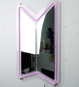 Mirror Akrilik Logo BTS dengan Neon Flex Dekorasi Cermin Dinding