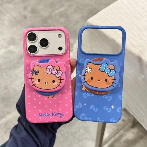 Sanrio | Korean New Cute Cartoon Sanrio Black Skinned HelloKitty Phone Case For iPhone 17 16 15 Pro Max For Magnetic Bracket Cover Cases