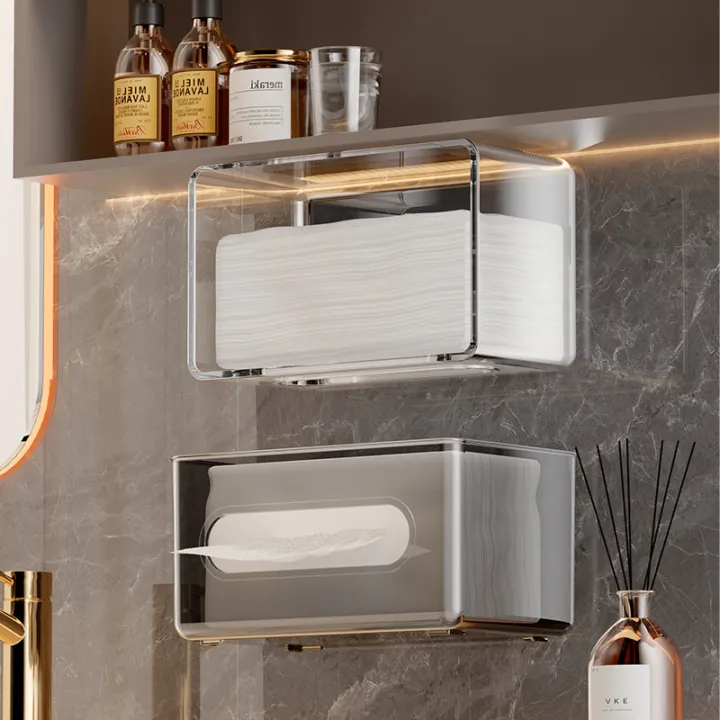 Wall Mounted Tissue Box with Side Opening No-Punching Needed Uncovered ...