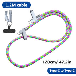 Braid Lanyard 2IN1 PD Fast Charge Cable for iPhone 17 Xiaomi Phone Adapter Type-C to Type-C Cord Portable Phone Straps Cable