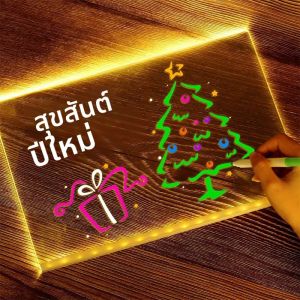กระดานวาดภาพ LED อะคริลิคเรืองแสง กระดานข้อความแบบลบได้ พร้อมปากกา 7 สี และขาตั้ง กระดานวาดภาพสำหรับของเล่นเด็ก