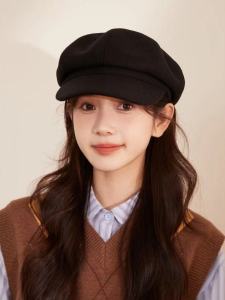 2025 New Style Octagonal Beret Hat Womens Autumn Winter Korean Versatile Large Head Circumference Face Slimming Cabbie Hat