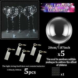 5 transparent wave ball LED (excluding internal power) balloon set suitable for Valentines Day Christmas Halloween