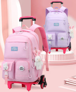 ฉีดฟิลเลอร์ กระเป๋านักเรียนชั้นประถม สำหรับเด็ก ปีนบันได หกล้อมัธยมต้นความจุสูง กระเป๋าเป้สะพายหลังกันน้ำทน หนังสือ รถเข็น ราคา