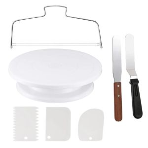 Cake Turntable Set with 2 Frosting Spatula 3 Icing Smoother Scraper Cakes Leveler Baking Supplies Kit For Party Christmas