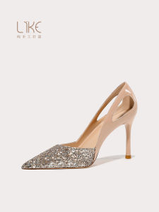 รองเท้าส้นสูงแบบสวมหัวแหลมสีพื้นสไตล์ยุโรปสำหรับผู้หญิง ฤดูร้อน 2023 รองเท้าแต่งงานแบบลำลอง ดีไซน์เรียบง่าย ส้นบาง ไม่เจ็บเท้า