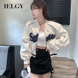 IELGY เสื้อโค้ทกันชุดเบสบอลสำหรับผู้หญิงเสื้อโค้ทกันแจ็คเก็ตแขนยาวบางทรงหลวมลำลอง