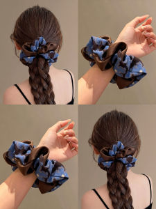 ZUOOU | High Elasticity Blue-Beige Two-tone Flower Satin Hair Band Large