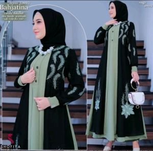 Gamis ceruty bordir premium | Bahjatina dress kombinasi mewah dan elegant | Gamis maxy abaya ukuran standar | Gamis kasual pesta terbaru termurah
