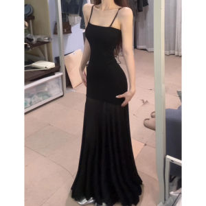 LIRUSHAN | Black Slim Fit Vacation Dress Spaghetti Strap