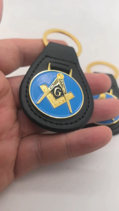 Freemason leather metal keychain