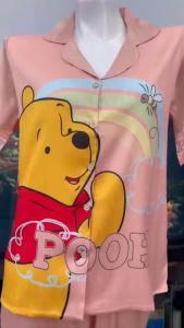 Đồ bộ nữ pijama ANH MỸ đồ bộ nữ mặc nhà chất liệu lụa xước thiết kế gấu POOH tay ngắn quần dài SP0106