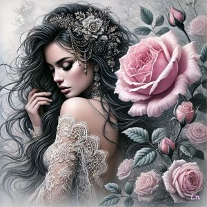 HUACAN Diamond Painting Woman Portrait Resin Square Round Drill Mosaic Rose FGlower For Adults Handwork Picture Of Rhinestones
