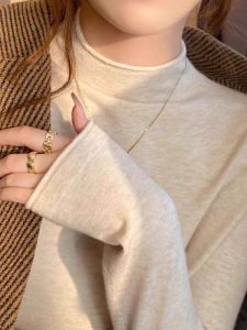 เสื้อชั้นในถักคอสูงครึ่งตัวสำหรับผู้หญิง ฤดูใบไม้ร่วง/ฤดูหนาว เสื้อชั้นในถักทรงสลิมฟิตบาง 2025 เสื้อชั้นในถักคอปกกลาง