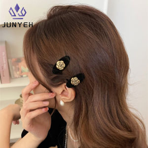 1 Pair Camellia Velvet Hairpin Side Clip Hepburn Style Duckbill Clip Small Bangs Clip Womens Hair Accessories Headdress