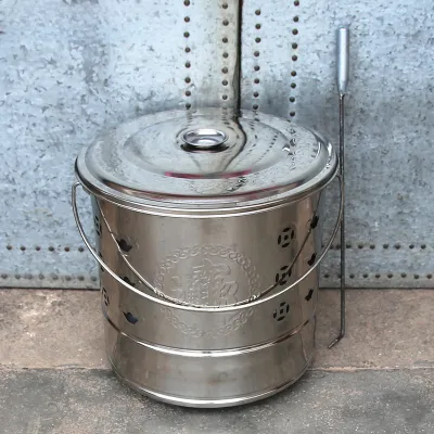 Stainless Steel Burning Barrel For Home Buddhist Hall and Temple Worship God Buddha Cornucopia Paper Money Burning Oven Environmental-Friendly Paper Money Gold Barrel