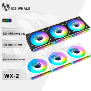 ICE Whale WX-2 ARGB Gương Chu Kỳ Hiệu Ứng Ánh Sáng 120mm Quạt Làm Mát 600-1800 Vòng/phút Nối Dây PC Ốp Lưng Quạt Tản Nhiệt 360mm