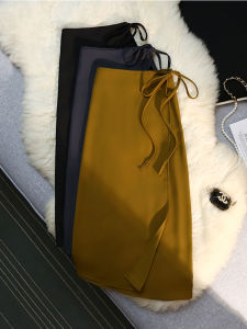 One-Piece Asymmetrical Belted Womens Skirt Spring Summer High Waist Midi A-Line Professional Suit Skirt Fashionable Knot Decor