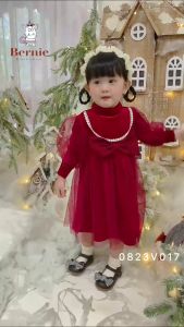 Váy đầm noel giáng sinh lễ tết màu đỏ đi tiệc cho bé gái dáng babydoll nhung mềm BERNIE 1 đến 7 tuổi