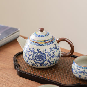 Ruyao Blue And White Ceramic Tea Pot Gongfu Tea Brewing Home Use Single Pot Lotus Vase Enamel Color Porcelain Tea Set