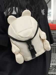 Cute Bear Lightweight Casual Crossbody Bag Womens Single Shoulder Bag Fashionable Nylon Material Zipper Closure Soft Handbag