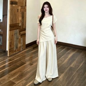 RELNLEX | Bộ Đồ Thời Trang Mùa Hè cho Người Mập Nhẹ Quần Ống Rộng và Áo Thiết Kế Pháp