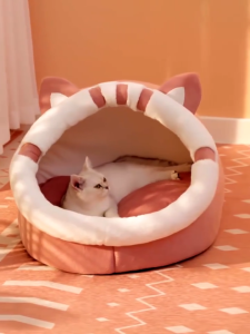 ที่นอนแมว เตียงสุนัข ที่นอนสัตว์เลี้ยง กึ่งปิด แบบถอดออกได้ ให้ความอบอุ่น ล้างทําความสะอาดได้ สําหรับสุนัข แมว